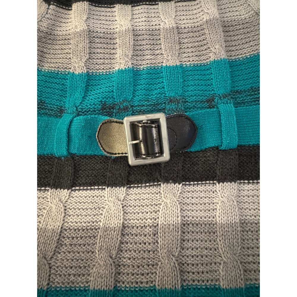 Y2K Star Ride Girls Teal Grey Striped Cable Knit Sweater Dress & Leggings Sz 5/6 - Picture 4 of 5